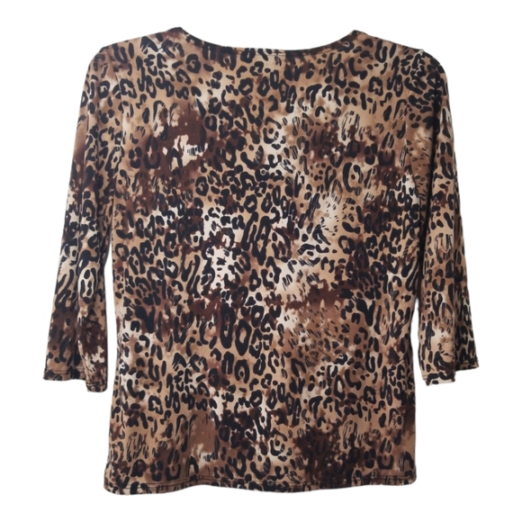 Leopard Print Modal V-Neck Tee with 3/4 Length Sleeves - Picture 2 of 4